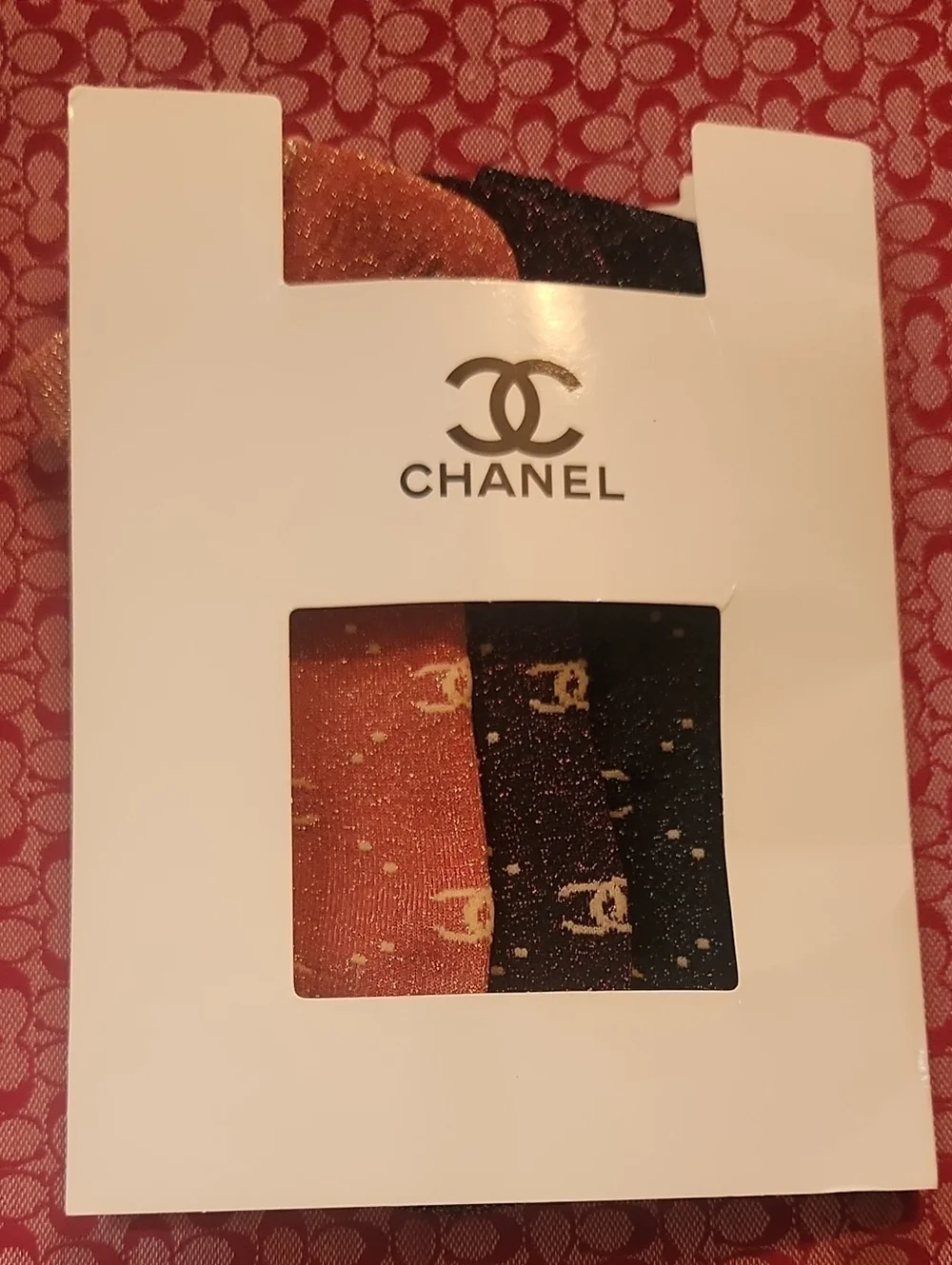 CHANEL Black & Rust Logo Knit Socks